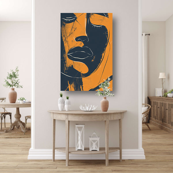 Abstract Portret van een Vrouw in Oranje en Zwart-Wit canvas