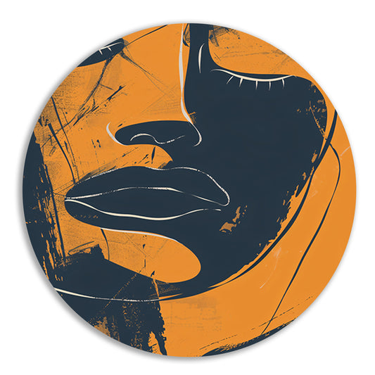 Abstract Portret van een Vrouw in Oranje en Zwart-Wit aluminium muurcirkel