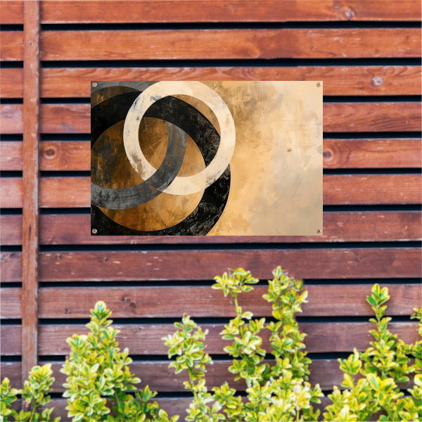Overlappende sepia cirkels op beige achtergrond tuinposter