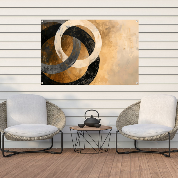 Overlappende sepia cirkels op beige achtergrond tuinposter
