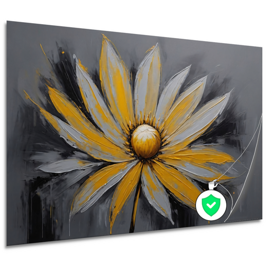 Vivid Yellow Flower Against Grey Backdrop poster