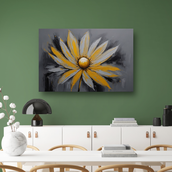 Vivid Yellow Flower Against Grey Backdrop poster