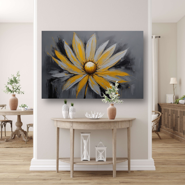 Vivid Yellow Flower Against Grey Backdrop poster