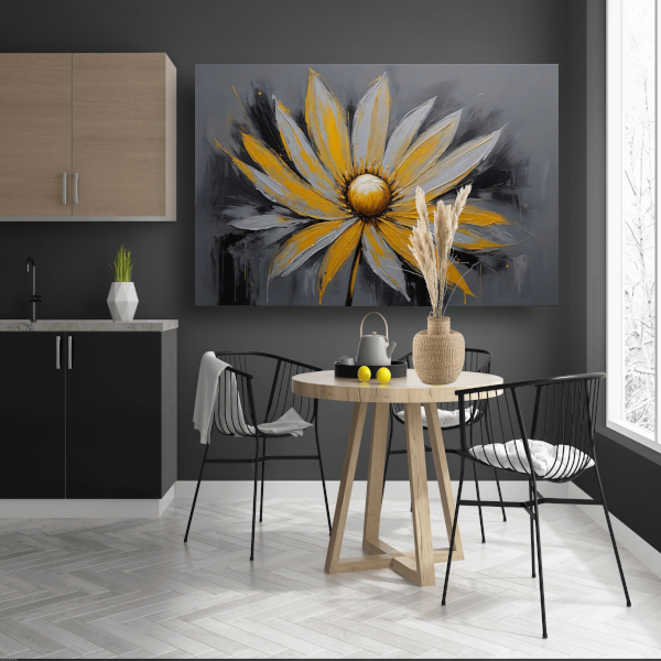Vivid Yellow Flower Against Grey Backdrop poster