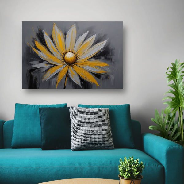 Vivid Yellow Flower Against Grey Backdrop poster