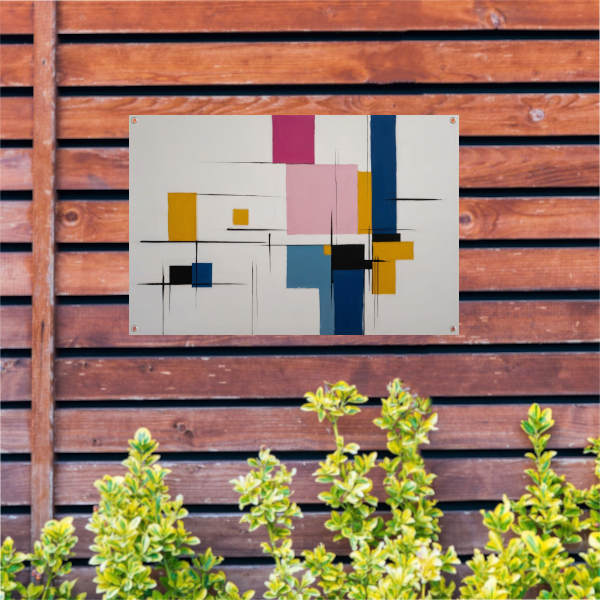 Balans van Vorm en Kleur in Moderne Kunst tuinposter