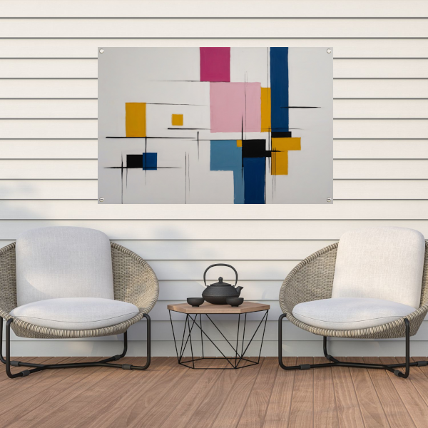 Balans van Vorm en Kleur in Moderne Kunst tuinposter