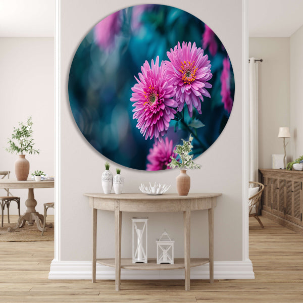Close-up van roze bloemen met achtergrond aluminium muurcirkel