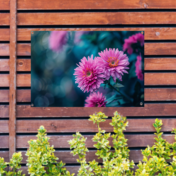 Close-up van roze bloemen met achtergrond tuinposter