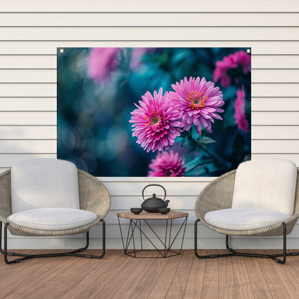 Close-up van roze bloemen met achtergrond tuinposter
