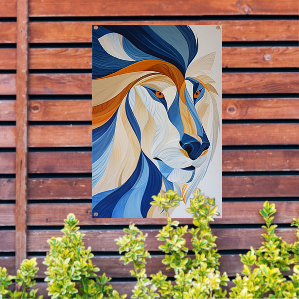 Abstract kleurrijk kunstwerk van leeuw tuinposter