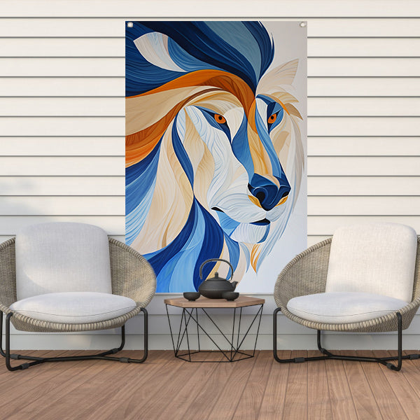 Abstract kleurrijk kunstwerk van leeuw tuinposter