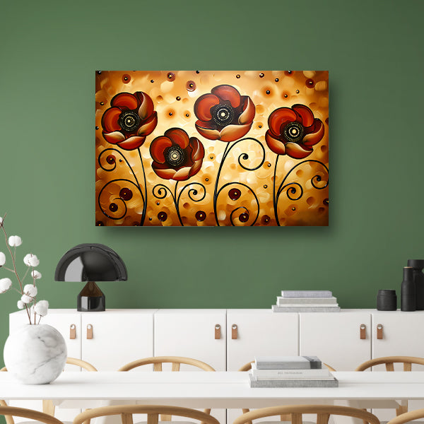 Abstracte warme bloemen kunstwerk schilderij canvas