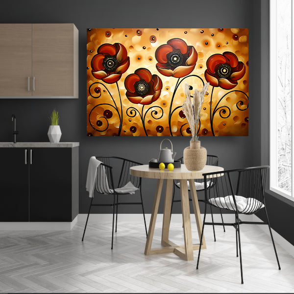 Abstracte warme bloemen kunstwerk schilderij canvas