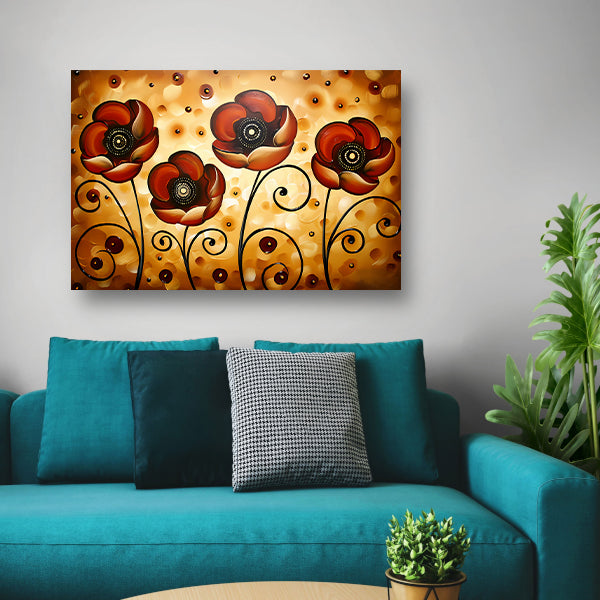 Abstracte warme bloemen kunstwerk schilderij canvas