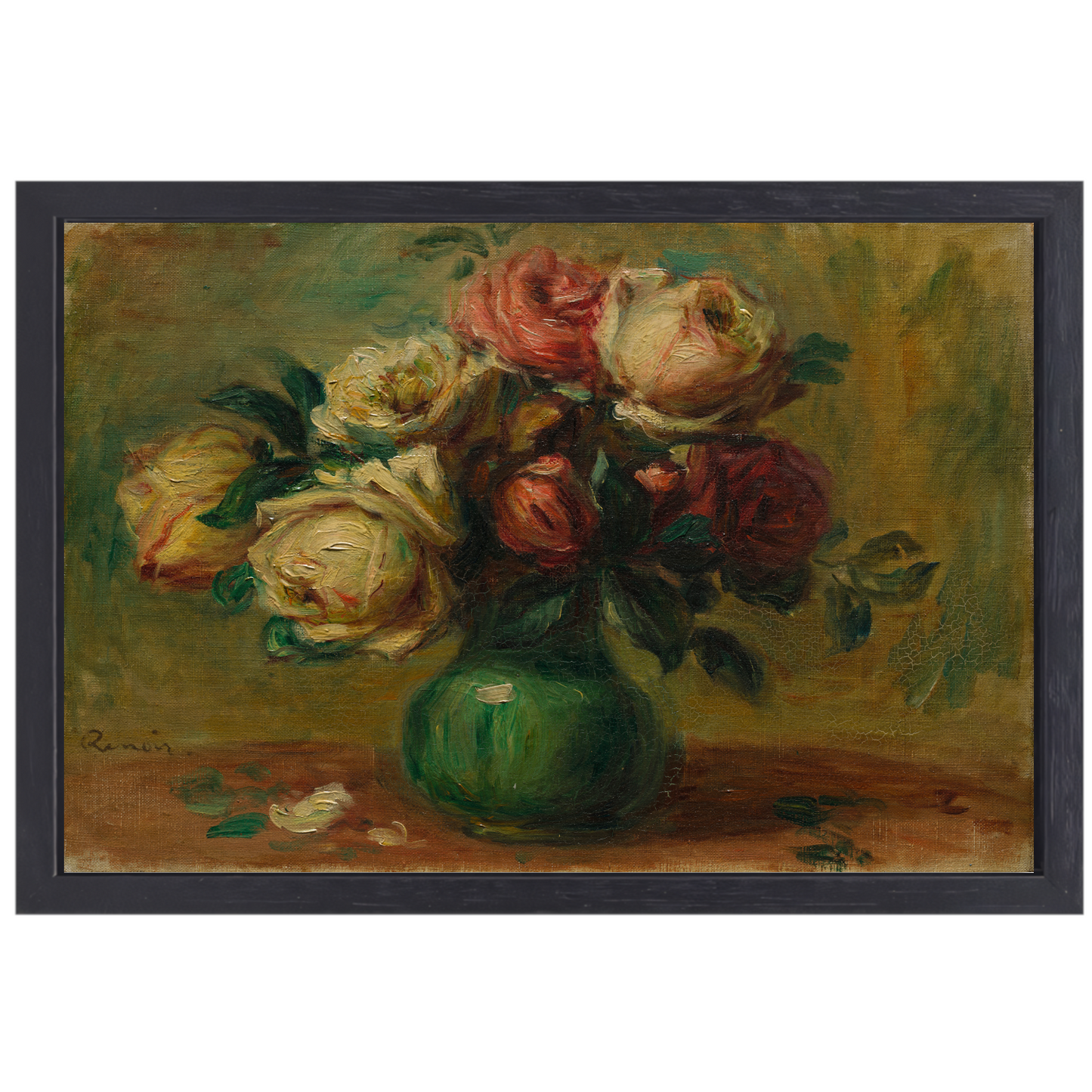 Rozen in een vaas - Pierre-Auguste Renoir canvas met baklijst