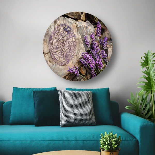 Minimalistisch schilderij stenen en bloemen forex muurcirkel