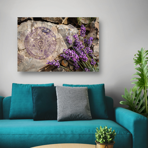 Minimalistisch schilderij stenen en bloemen canvas