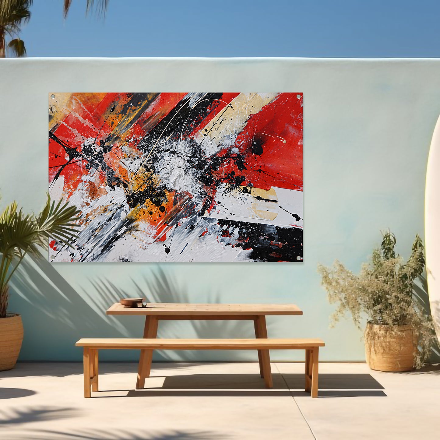 Abstract schilderij met explosieve kleuren tuinposter