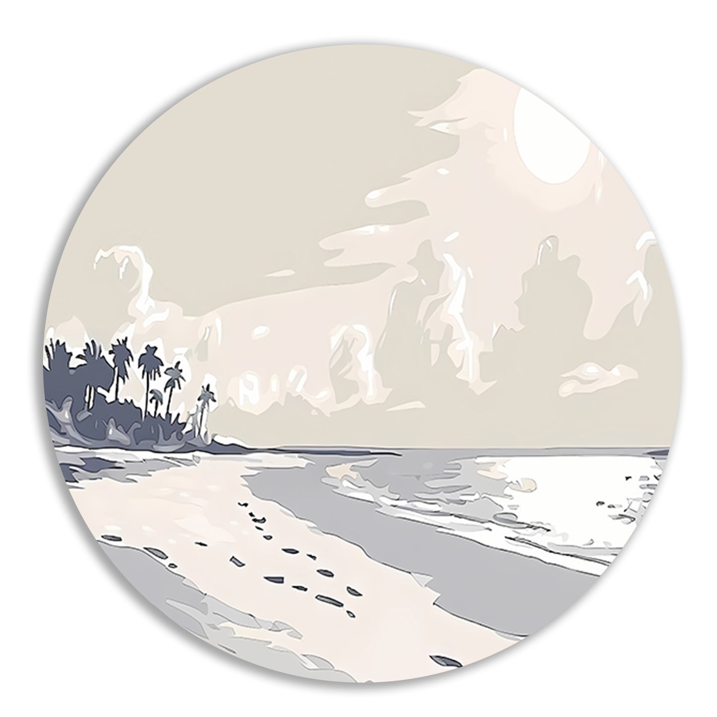 Rustgevend strandontwerp met palm silhouetten aluminium muurcirkel