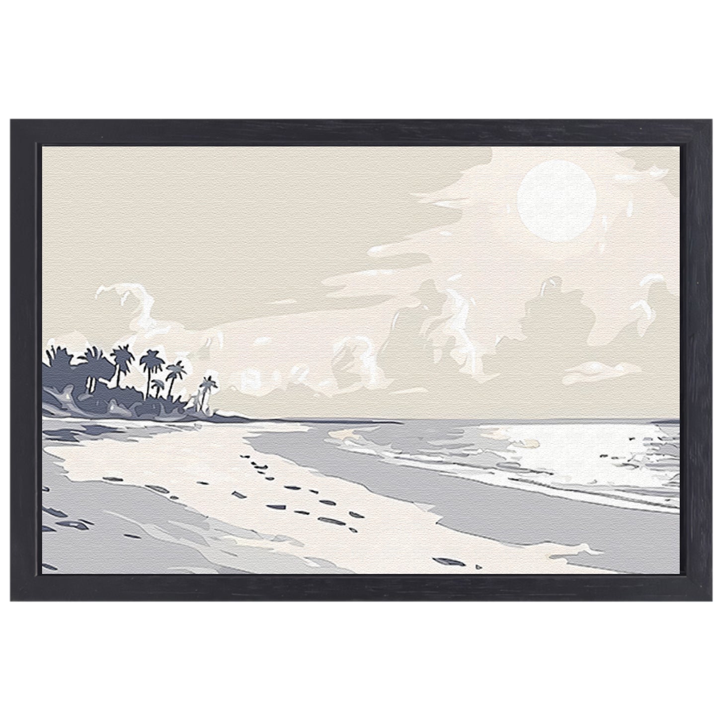 Rustgevend strandontwerp met palm silhouetten canvas met baklijst
