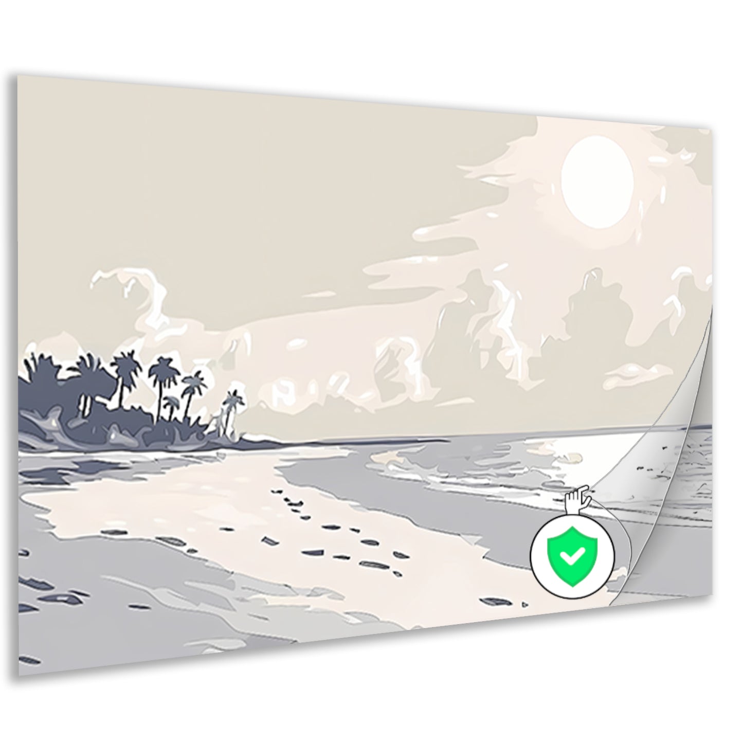 Rustgevend strandontwerp met palm silhouetten poster