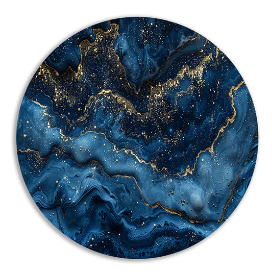 Blauw Gouden Marmer Patroon aluminium muurcirkel