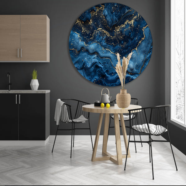 Blauw Gouden Marmer Patroon aluminium muurcirkel