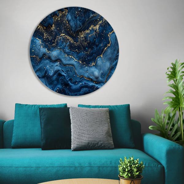 Blauw Gouden Marmer Patroon aluminium muurcirkel