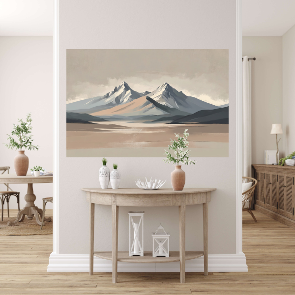 Stille Harmonie in Berglandschap Minimalisme canvas met baklijst