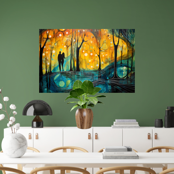 Dans van Kleur in een Bosrijk Silhouet poster