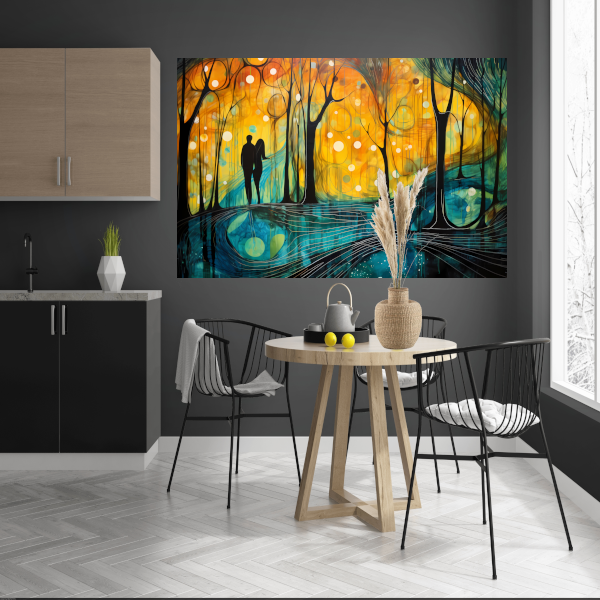 Dans van Kleur in een Bosrijk Silhouet poster