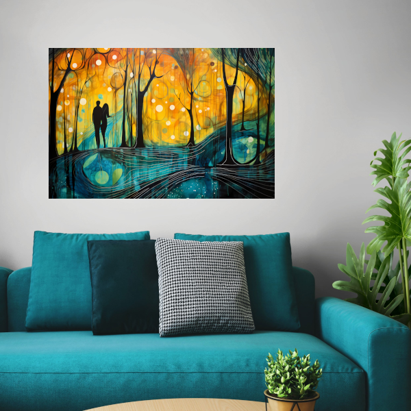 Dans van Kleur in een Bosrijk Silhouet poster