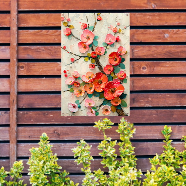 Vrolijke kleurrijke bloemen en takken kunstwerk tuinposter