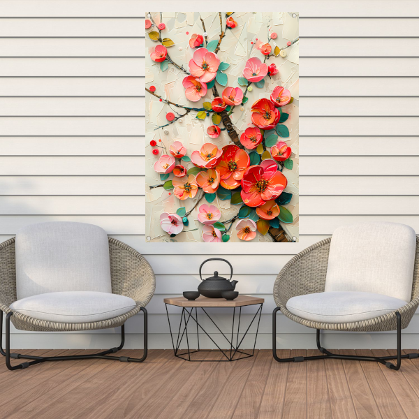 Vrolijke kleurrijke bloemen en takken kunstwerk tuinposter