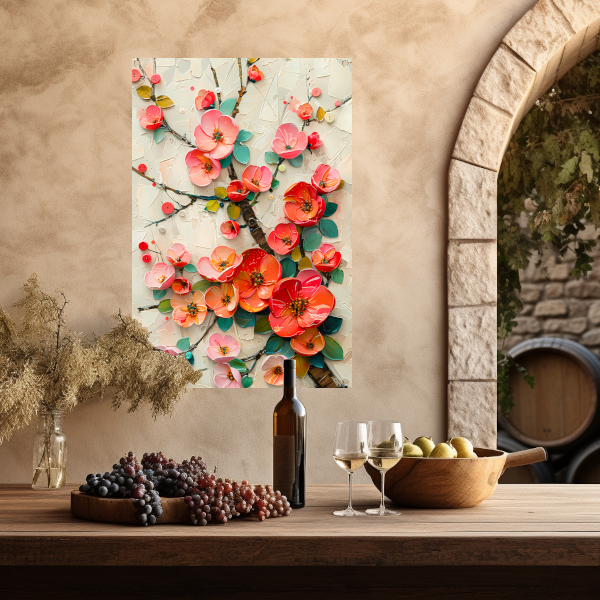 Vrolijke kleurrijke bloemen en takken kunstwerk tuinposter