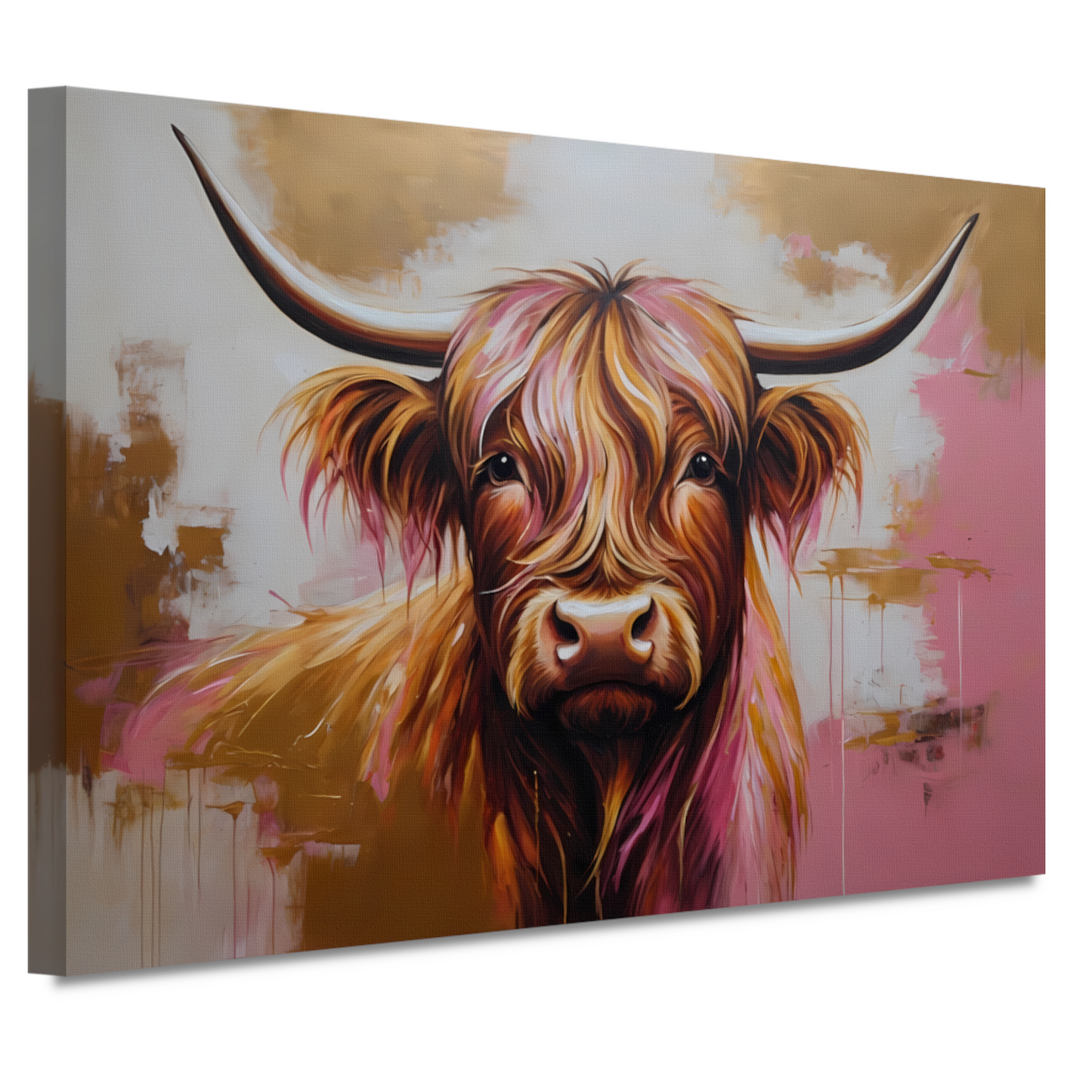 Moderne Highland Koe in Gouden Tinten canvas