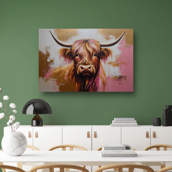 Moderne Highland Koe in Gouden Tinten canvas