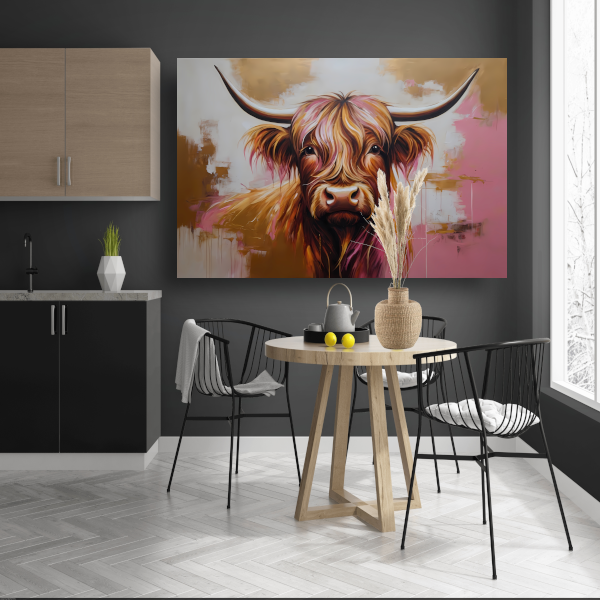 Moderne Highland Koe in Gouden Tinten canvas
