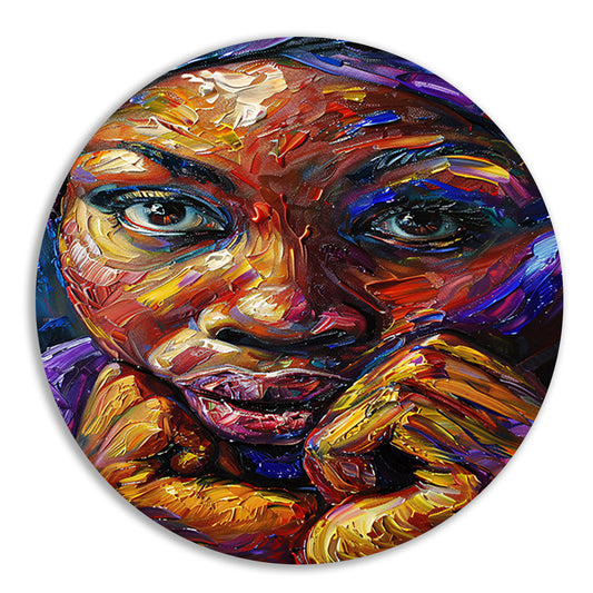 Kleurrijk abstract portret van Afrikaanse vrouw aluminium muurcirkel