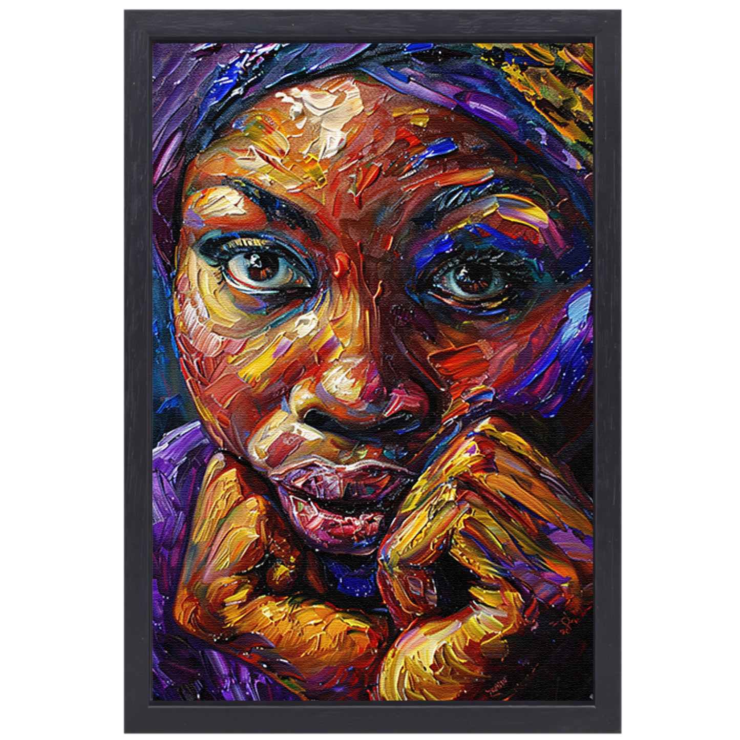 Kleurrijk abstract portret van Afrikaanse vrouw canvas met baklijst