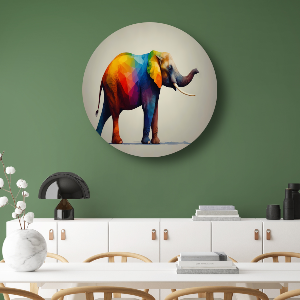 Abstracte veelkleurige olifant in moderne stijl aluminium muurcirkel