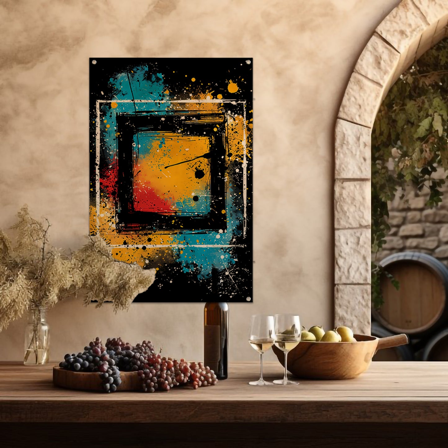 Abstract met Kleurrijk Verfspatten tuinposter