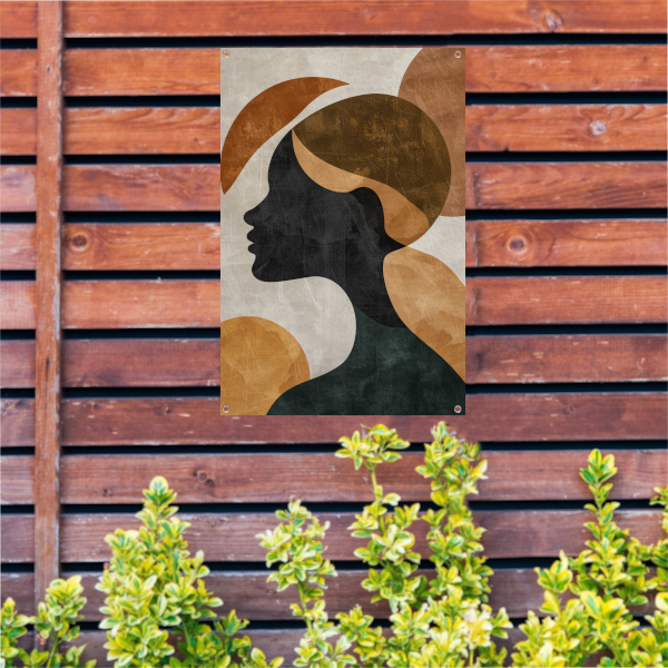 Abstracte silhouet in gouden en aardetinten tuinposter