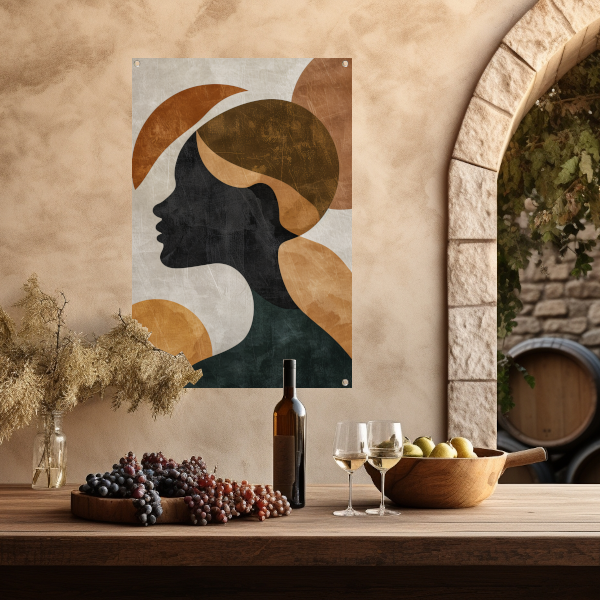 Abstracte silhouet in gouden en aardetinten tuinposter