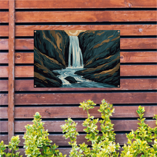 Dynamische Abstracte Waterval in Rotsachtige Kloof tuinposter