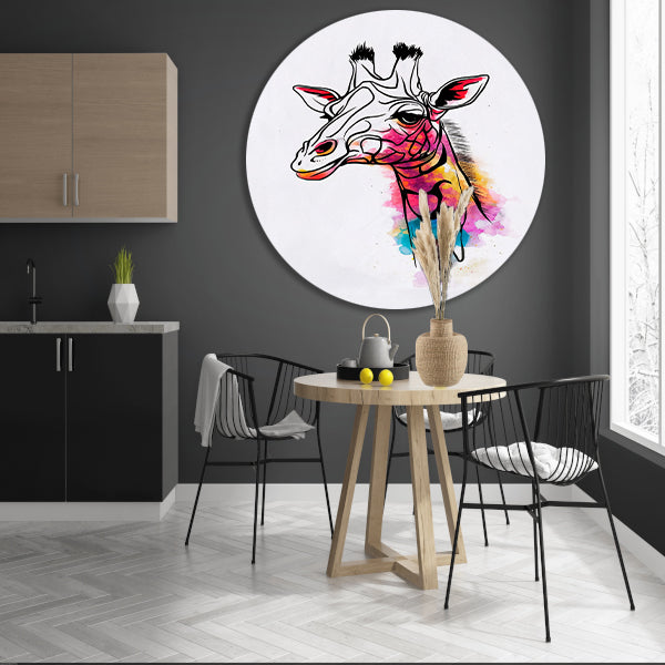 Moderne Kleurrijke Giraffe in Waterverfstijl aluminium muurcirkel