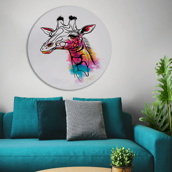 Moderne Kleurrijke Giraffe in Waterverfstijl aluminium muurcirkel
