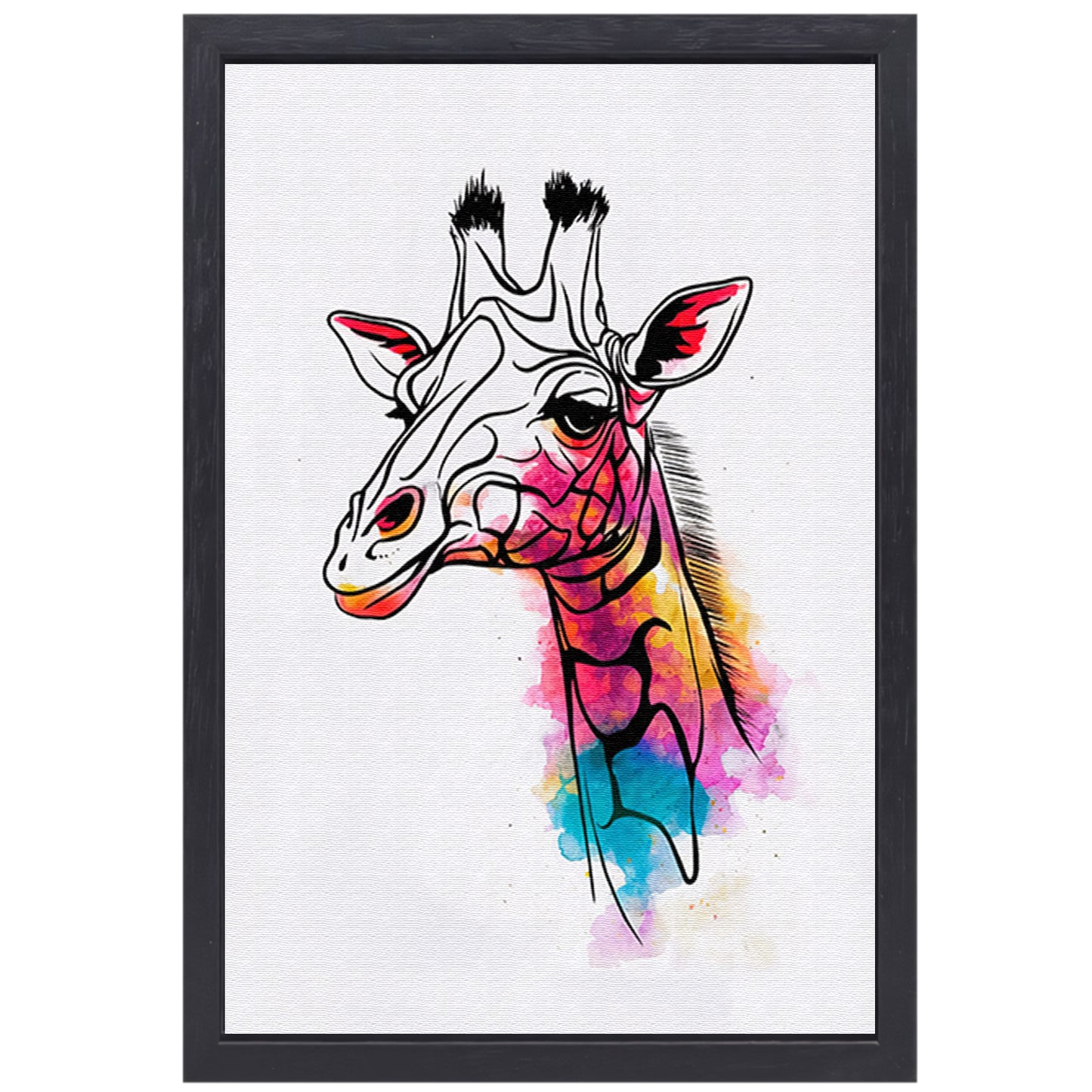 Moderne Kleurrijke Giraffe in Waterverfstijl canvas met baklijst