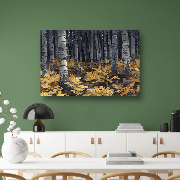Realistisch schilderij van bomen en varens canvas